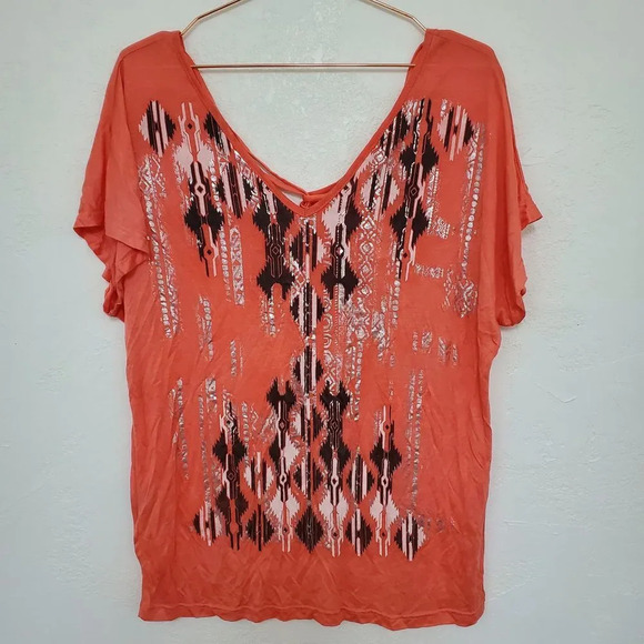 VANITY | NWT V Neck Coral Aztec Ikat Print Large - Picture 1 of 5